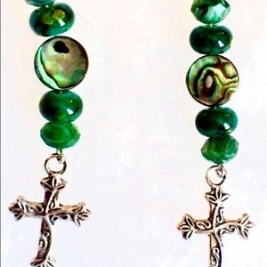 Green Cross Beaded Earrings
